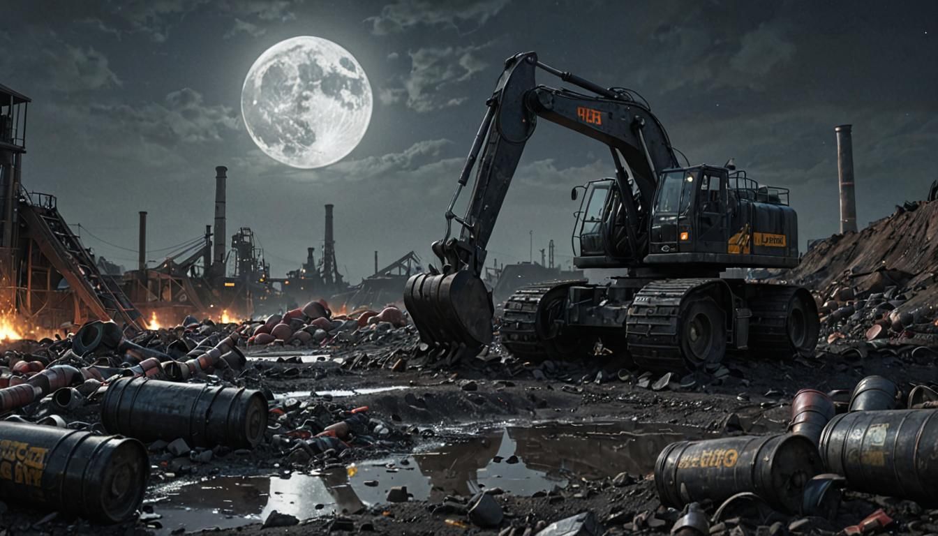 Wasteland Factory with Excavator in Creepy Light