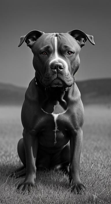 Tonalist Close-Up of a Pitbull Dog in B&W