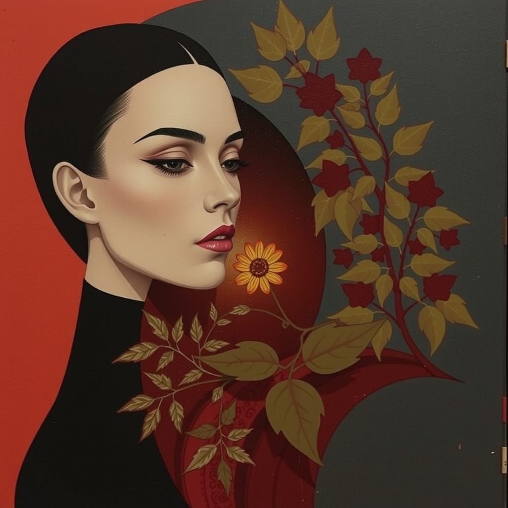 Woman With Teal Hair And Yellow Flower Under Blue Sky