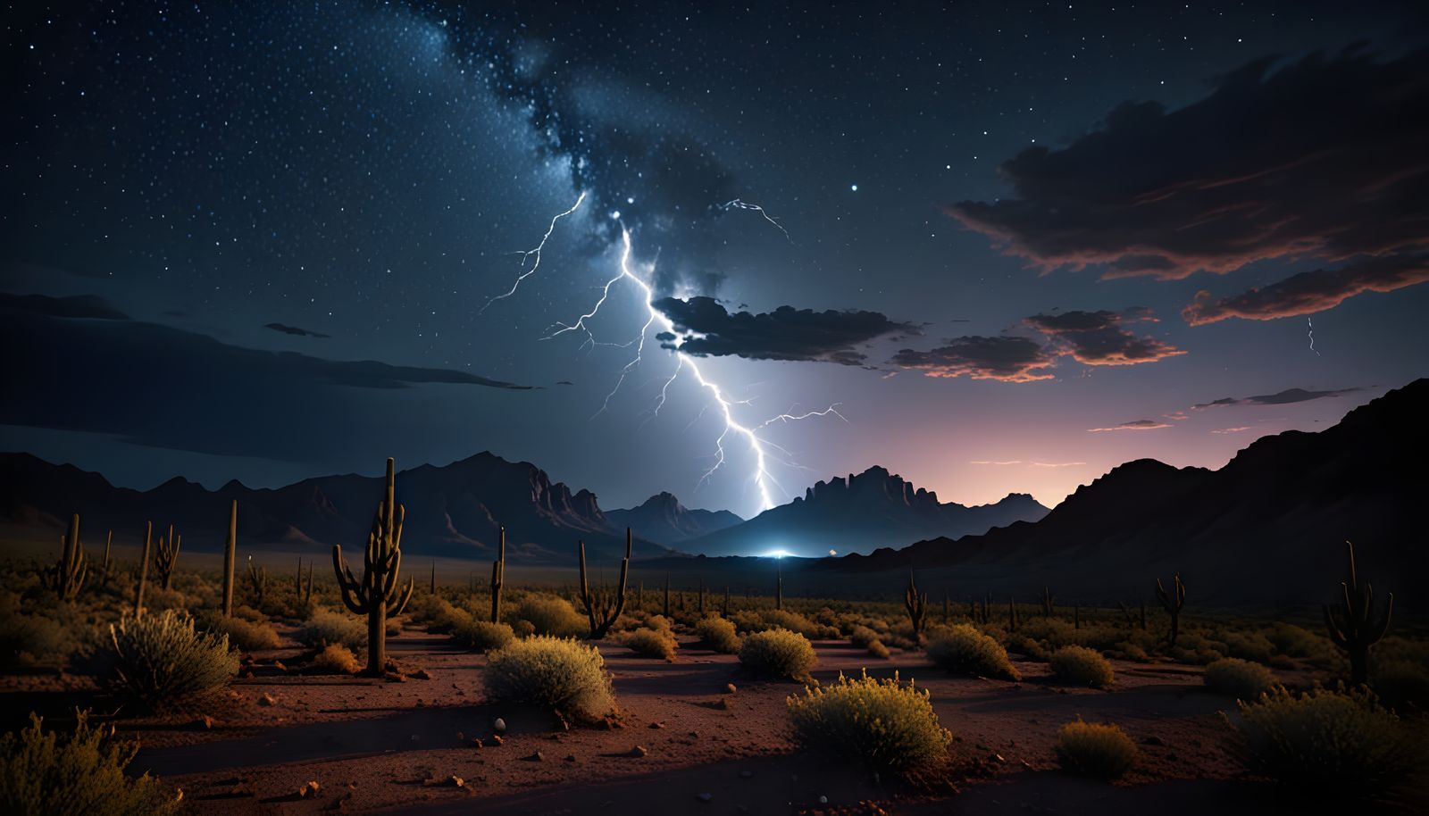 Surreal Desert Night Sky with Rugged Mountains and Dramatic ...