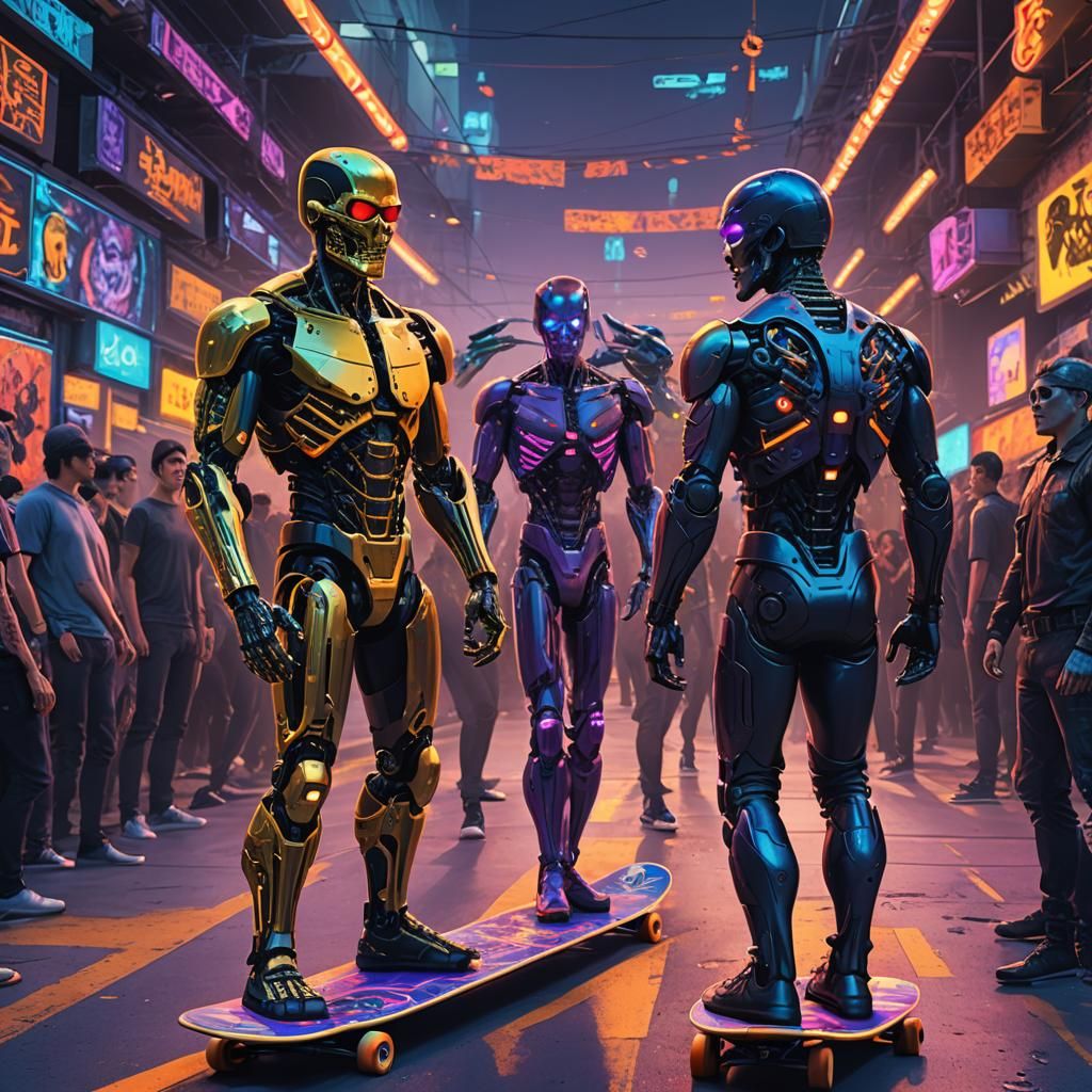 Terminator and Bruce Lee at a Skateboard Convention