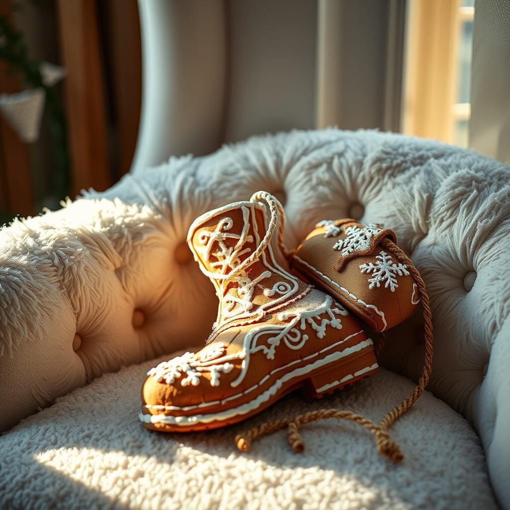 Whimsical Gingerbread Boots in Winter Wonderland