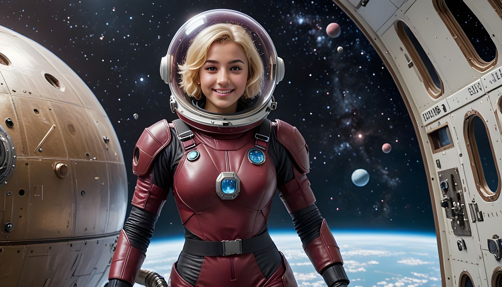 Yemeni Astronaut Explores Space in Burgundy Spacesuit