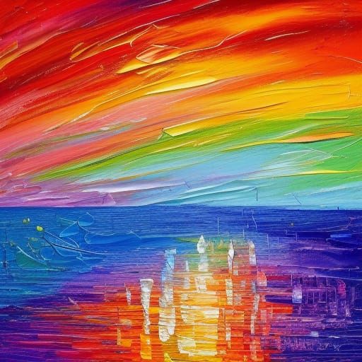 Vibrant Rainbow in Expressionist Impasto Painting