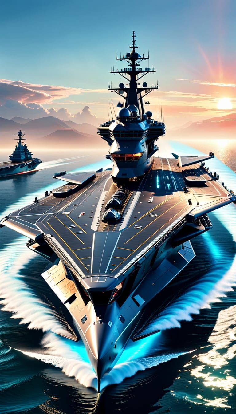 Futuristic US Aircraft Carrier in Sci-Fi Digital Painting