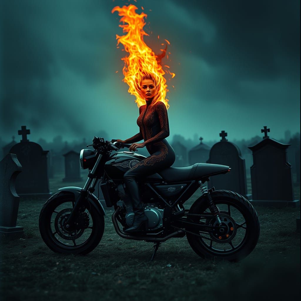Mystical Biker Goddess of Flames