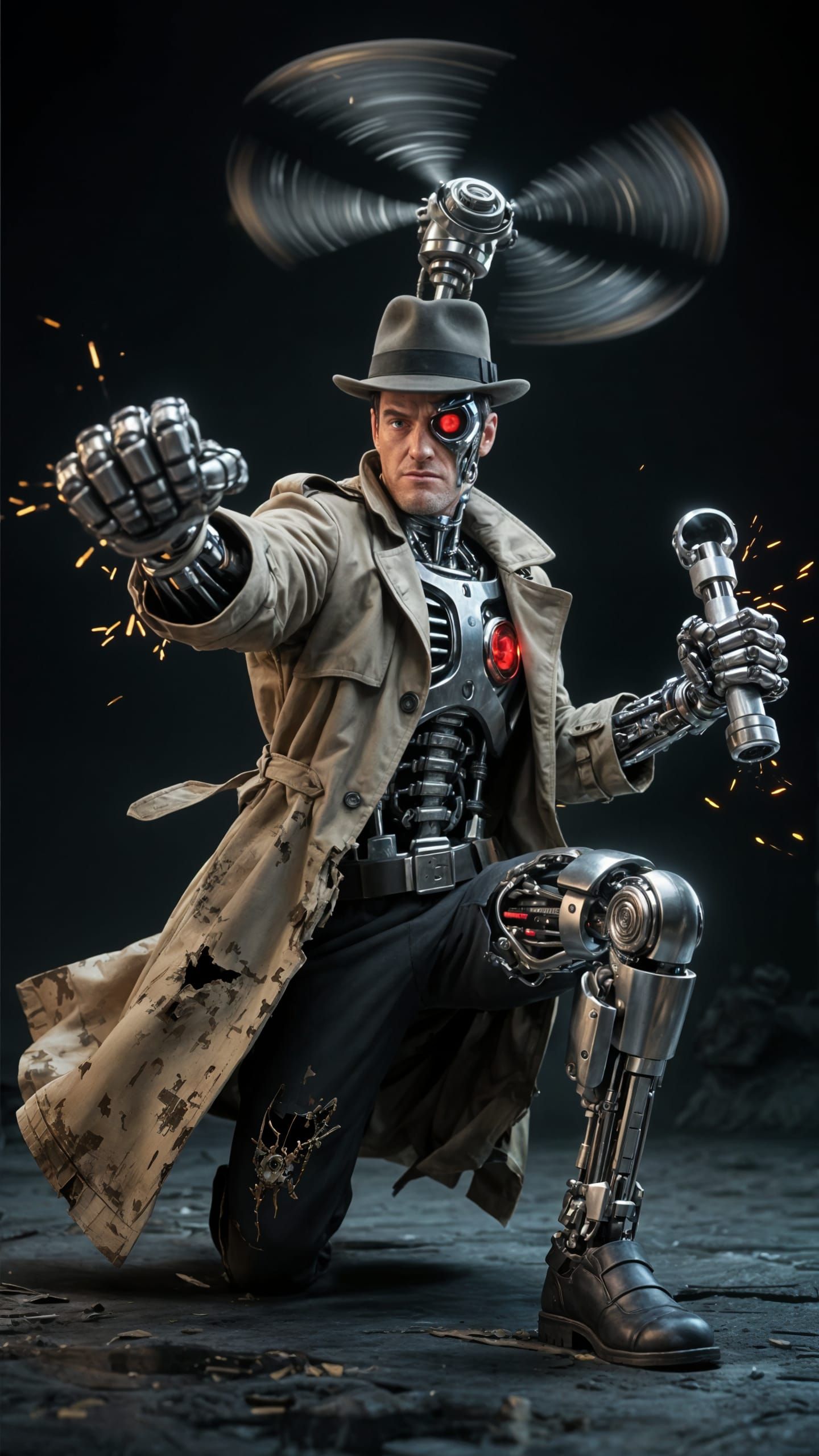 Inspector Gadget as Terminator: Hyperrealistic CGI Portrait