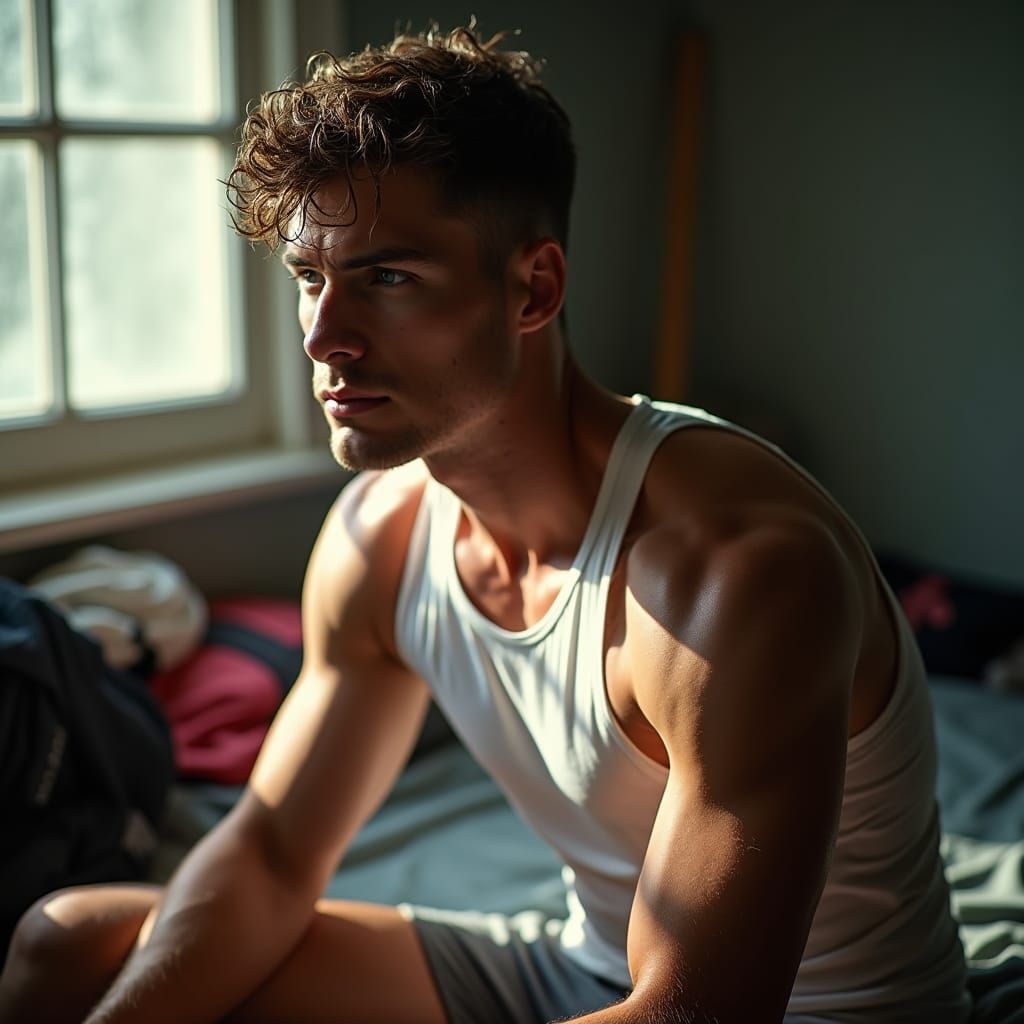 Handsome Irish Man in Cozy Bedroom Setting