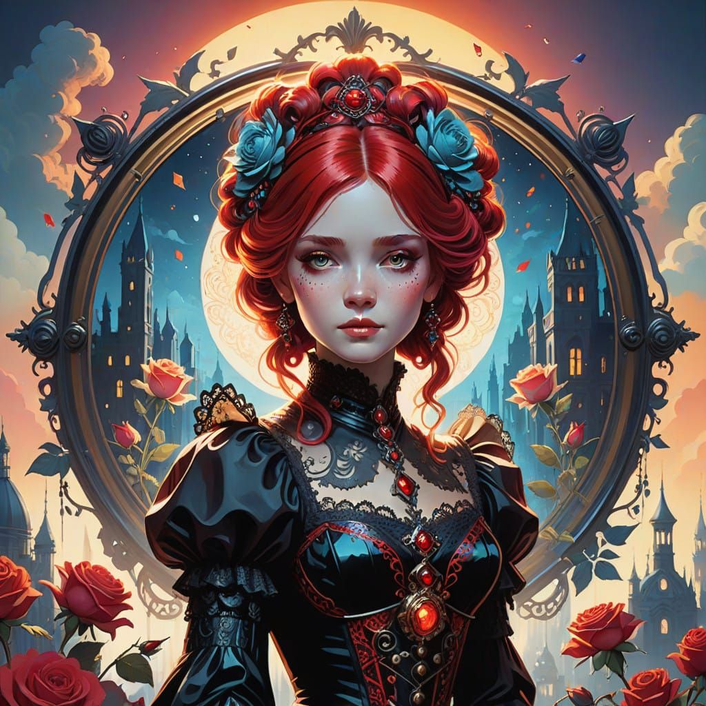 Scarlet Woman in Victorian Dreamscapes with Whimsical Fantas...