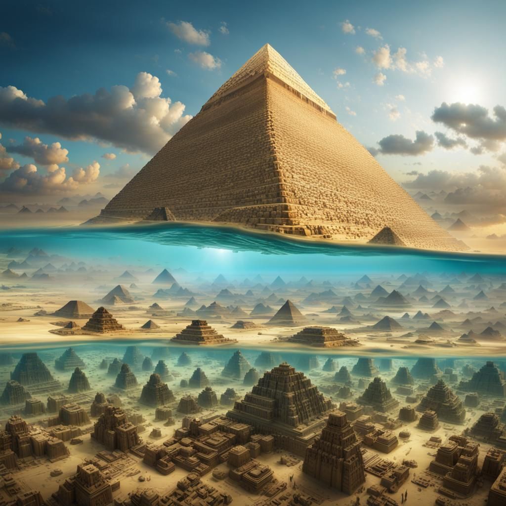 Giza Pyramid Submerged in Ocean, Digital Matte