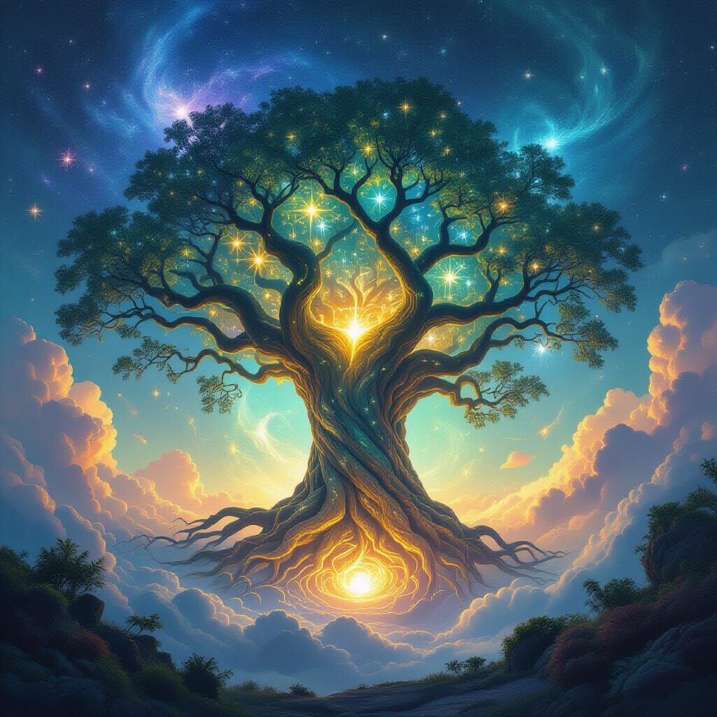 Cosmic Starlight Tree Anchored in Energy Vortex