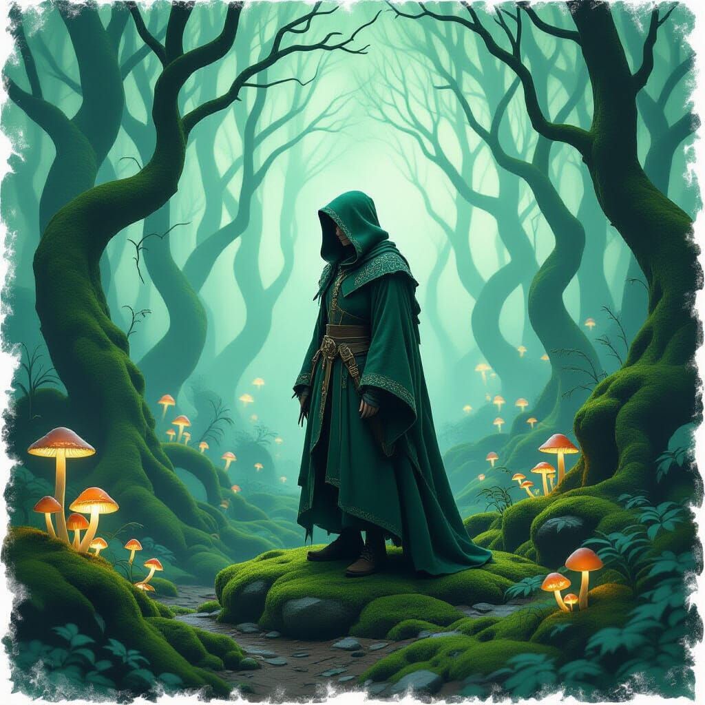 Lone Wolf in Enchanted Forest, Felted Fabric Style