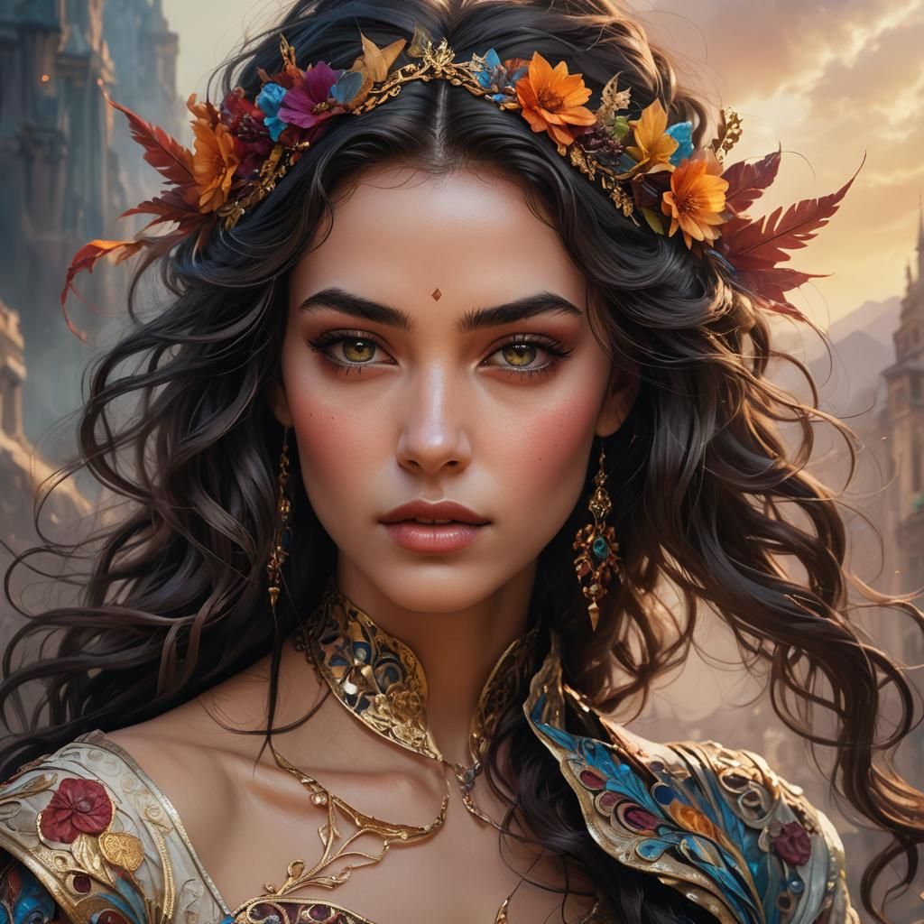 Beautiful Woman Portrait in Detailed Digital Art