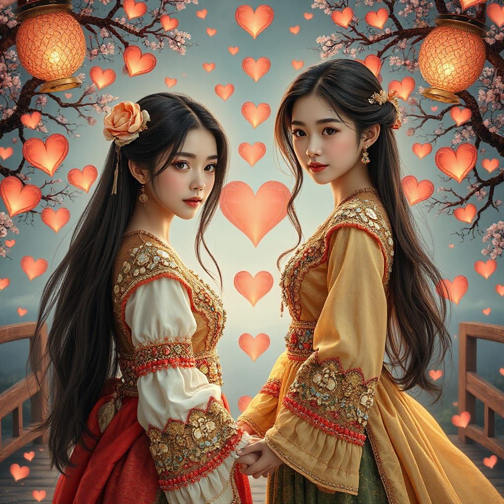 Romantic Korean Women in Fantasy Art Style
