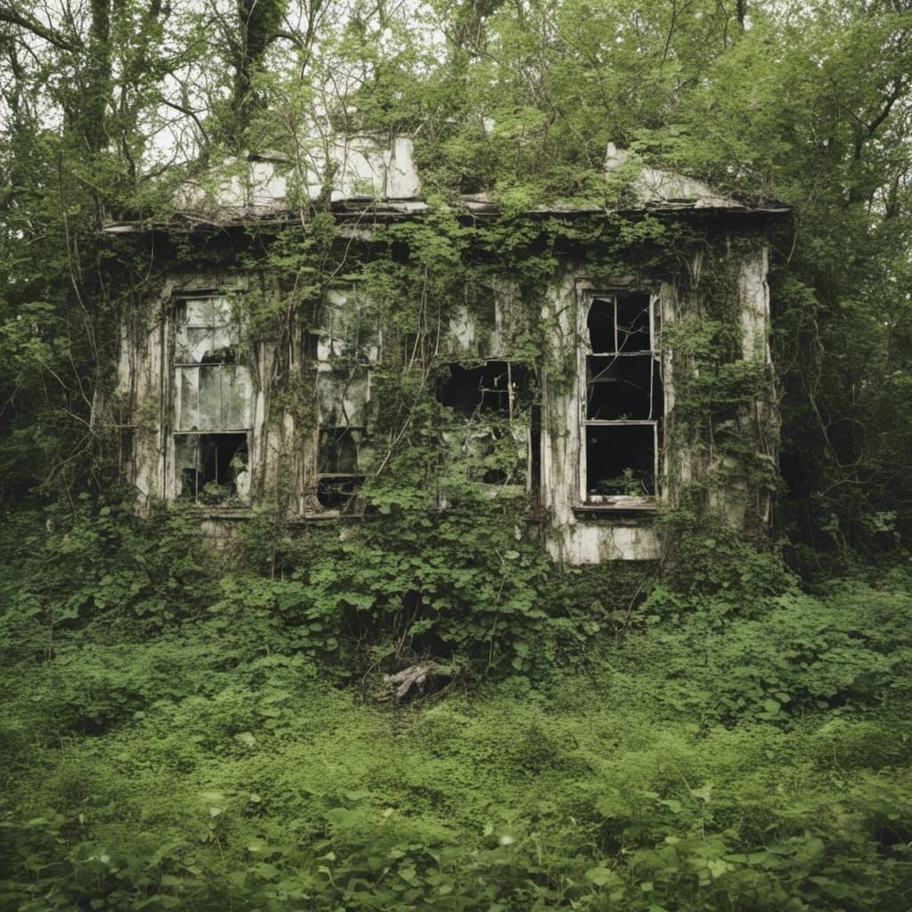 Decaying House in Vintage Silkscreen Style