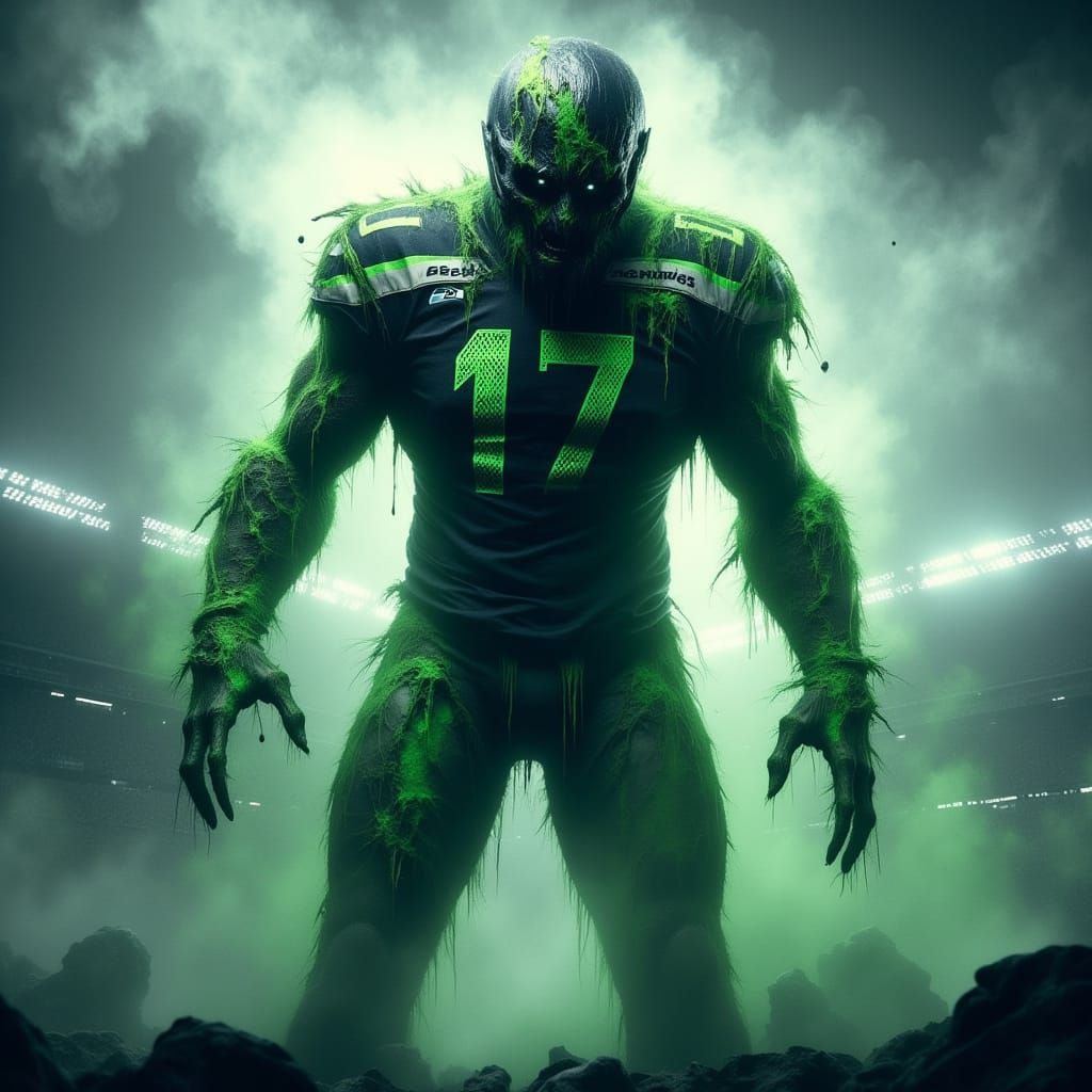 Terrifying Zombie in Seahawks Gear