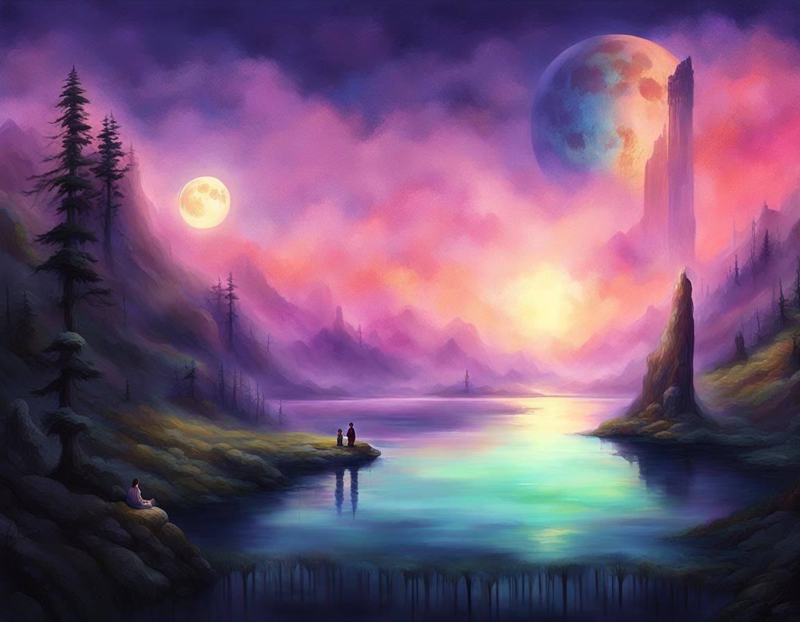 Surreal Lake Landscape Flowing From Giant Face