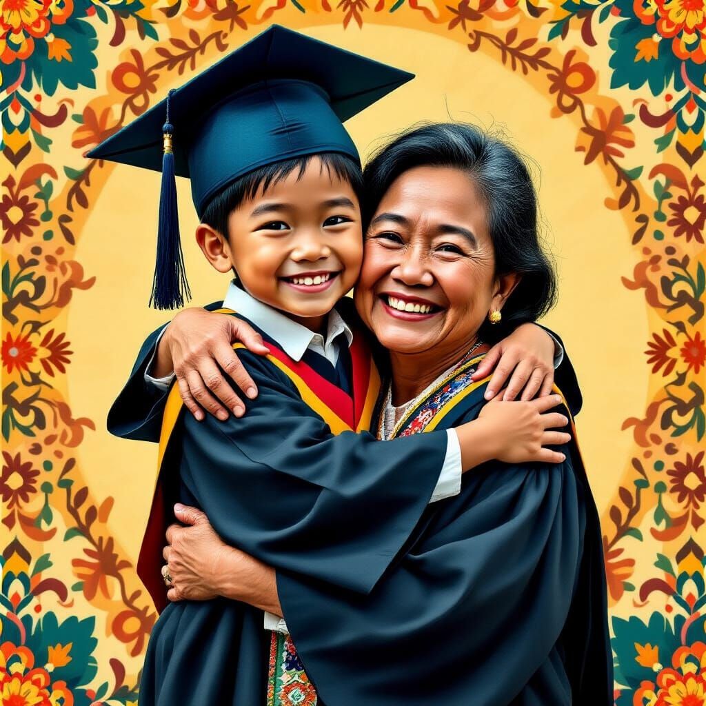 Filipino Child's Graduation: Warm Embrace in Cultural Settin...