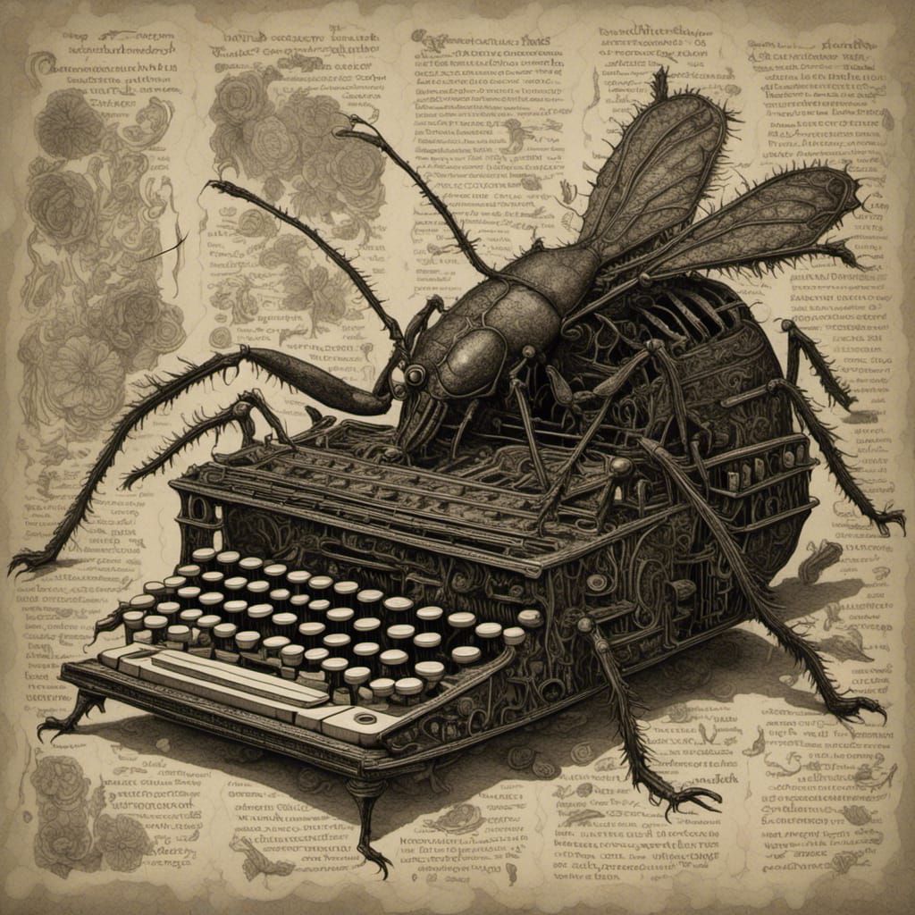 Cockroach Typing in Psychedelic Diorama Style