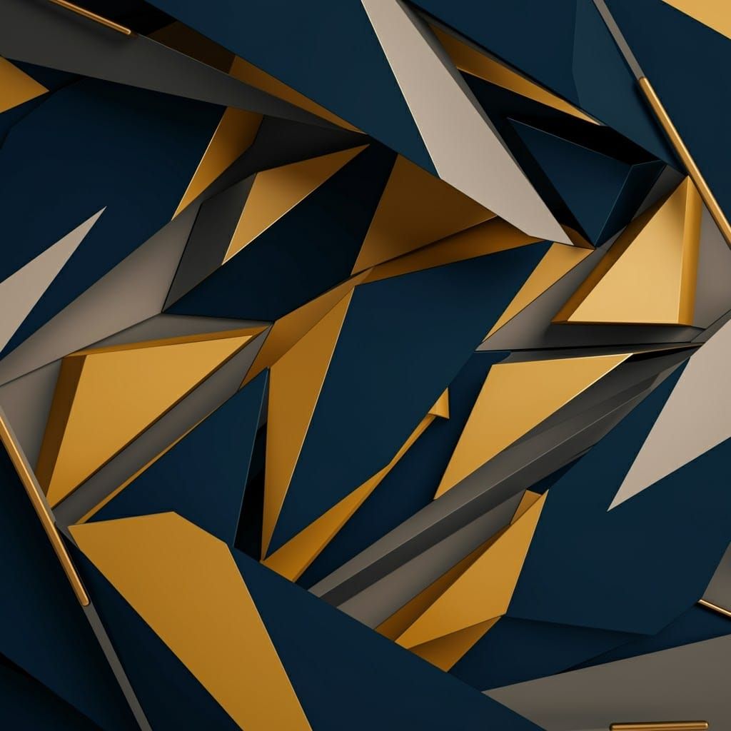 Modern Abstract Art Deco Composition in Blue, Mustard, Beige