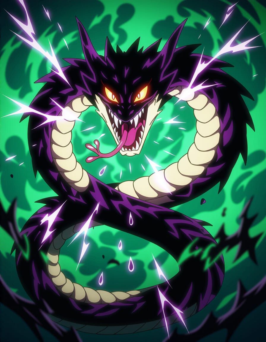 Serpent Fang Emblem with Toxic Mist in Shōnen Anime Style