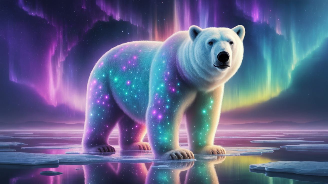 Majestic Polar Bear in Vibrant Aurora