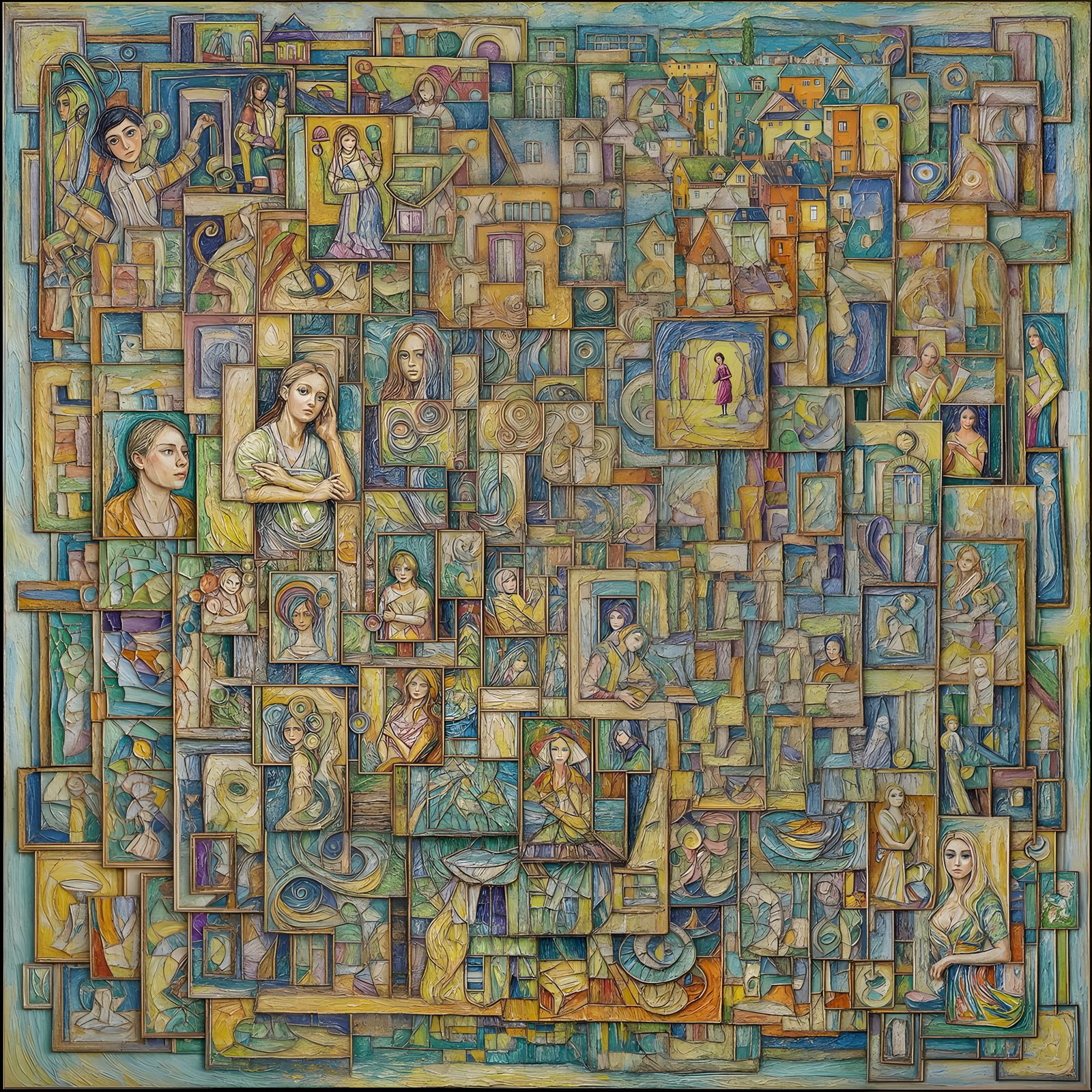 Woman in Nets: Neo-Impressionist Oil Painting