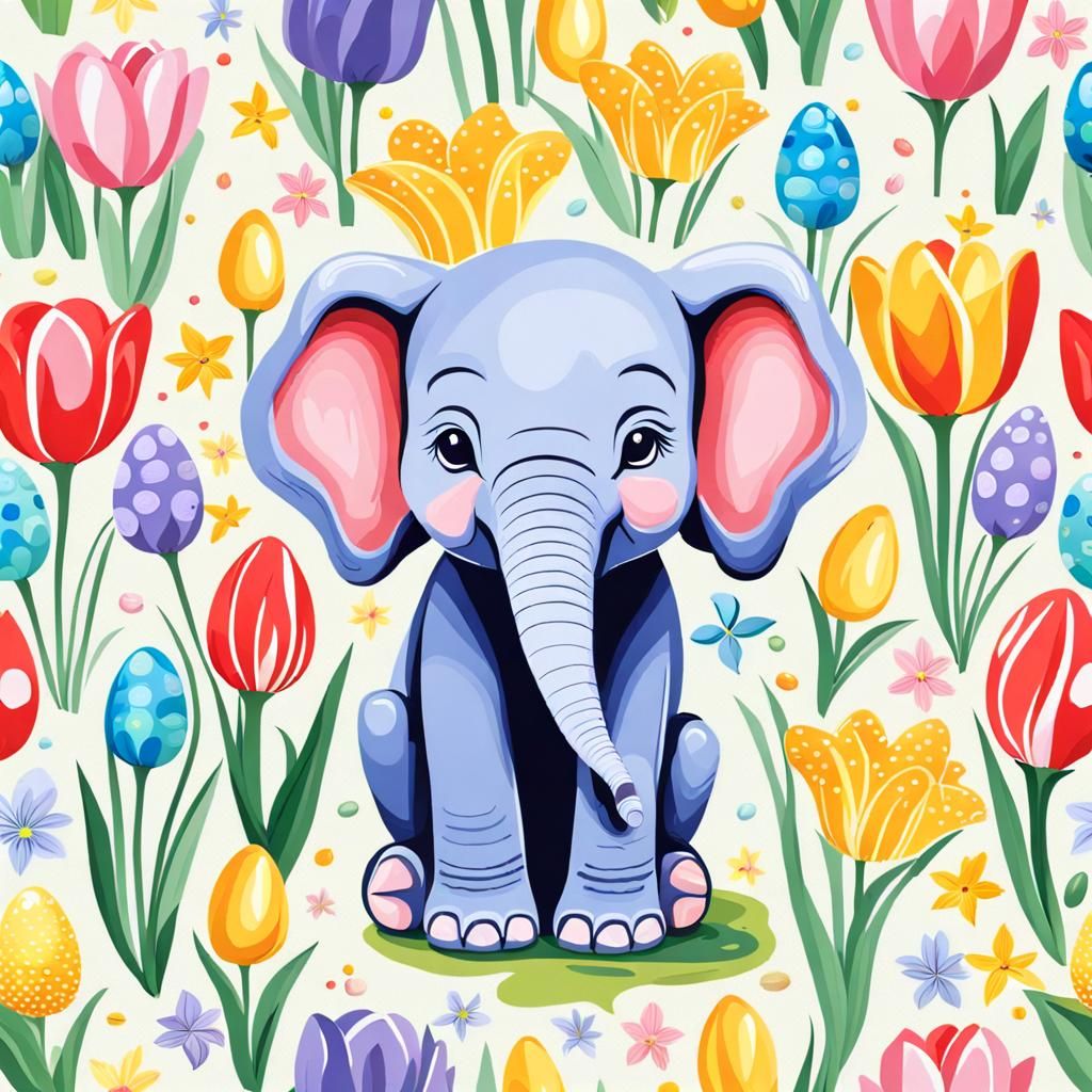 Baby Elephant in Candyland with Easter Eggs