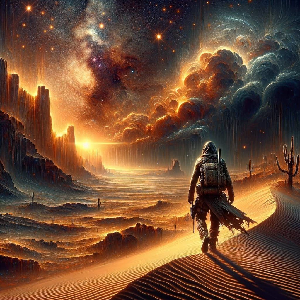 Wasteland Explorer Under a Starlit Sky