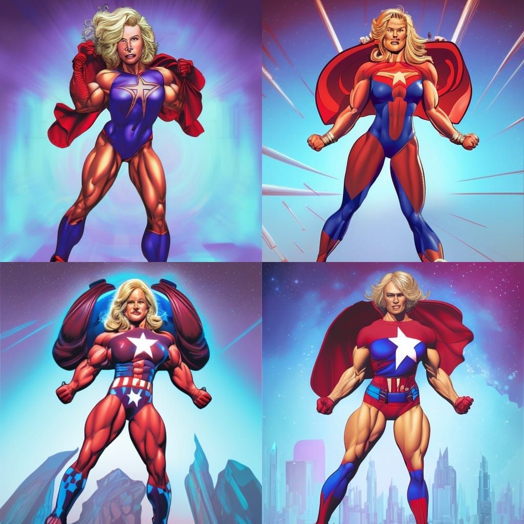 Muscle Woman Superhero in Comic Book Art Style