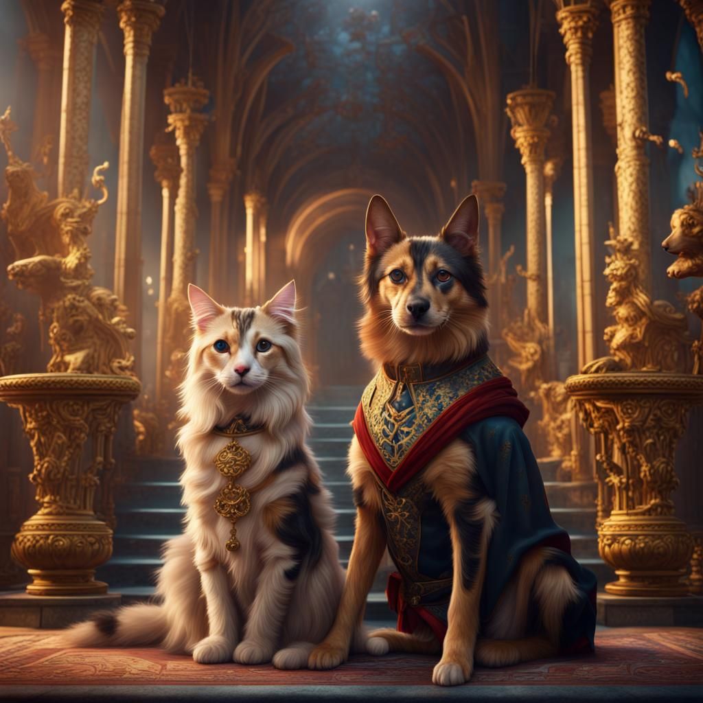 Royal Cat and Dog Rulers in Fantasy Kingdom