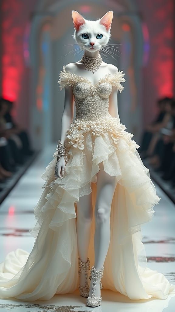 Elegant White Cat in Haute Couture Gown
