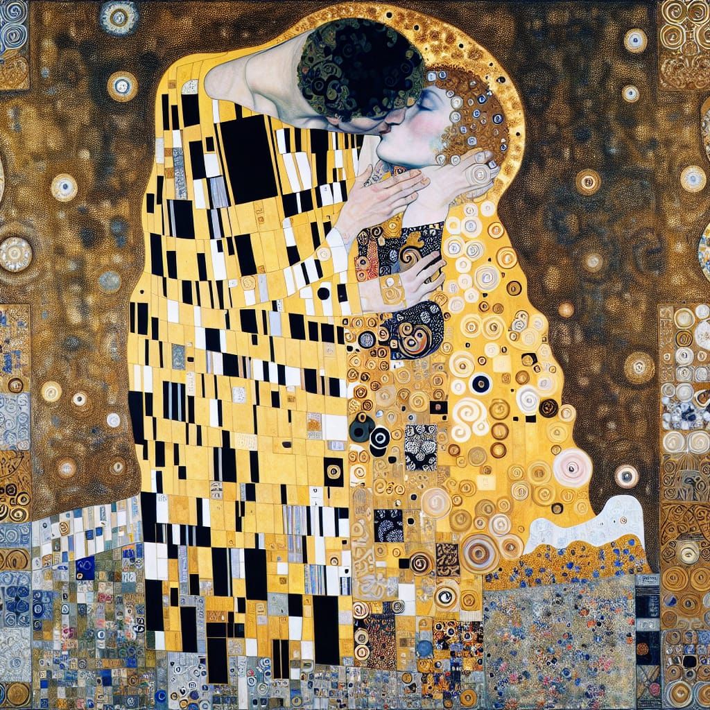 Ornate Surrealist Portrait of Intimate Embrace