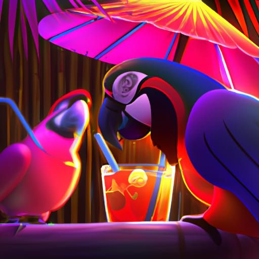 Tropical Birds at Tiki Bar, 3D Art