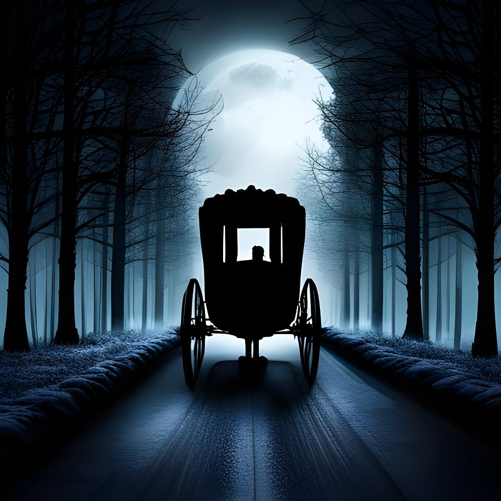 Ghost Carriage on Night Road: Dark Fantasy Art