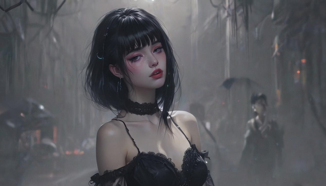 Anime Girl in Eerie Black Art Print