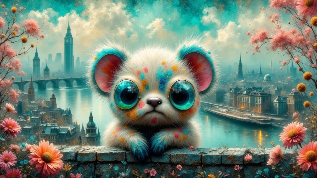 Surreal Fuzzry Arms Overlooking City in Neon Colors