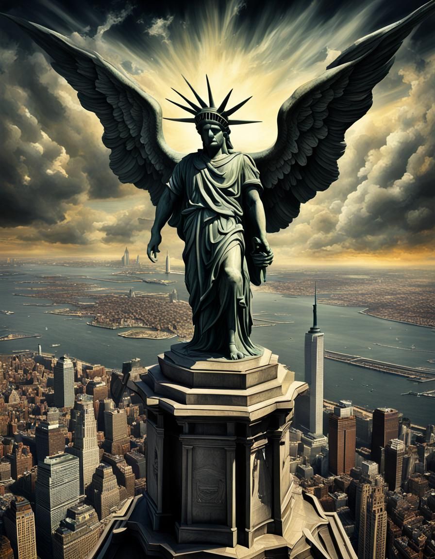 Lucifer on the Statue of Liberty: Surrealist Painting