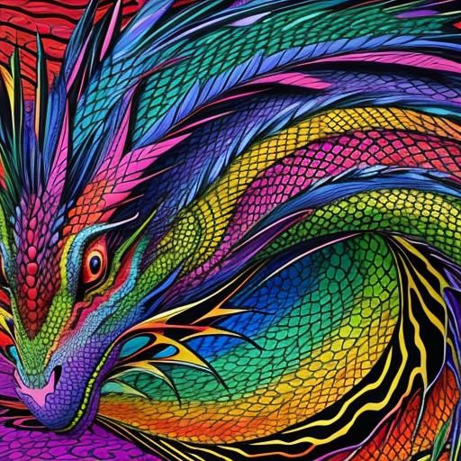 Rainbow Dragon Scale Woman in Abstract Art