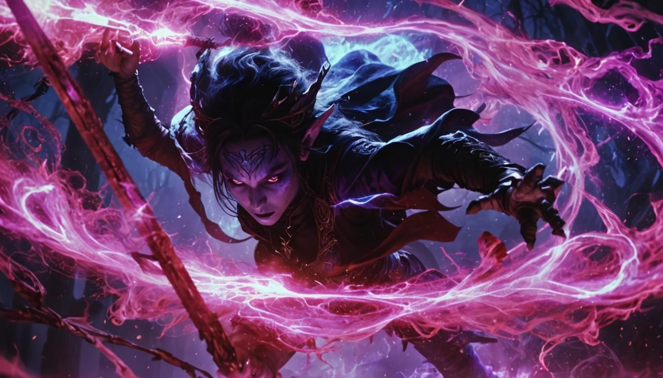 Elven Goddess Battles Void: Dark Fantasy Art