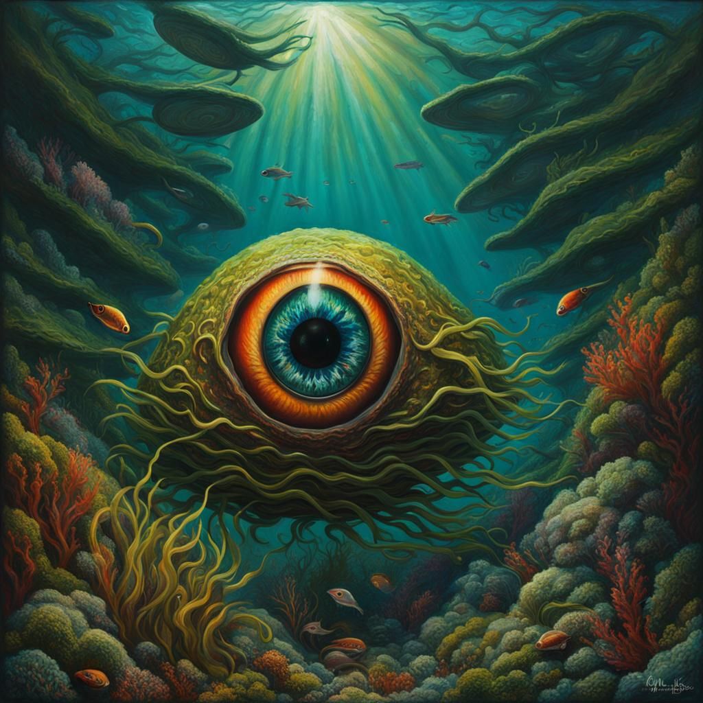 Carnivorous Eyeball Emerges in Dramatic Underwater Scene