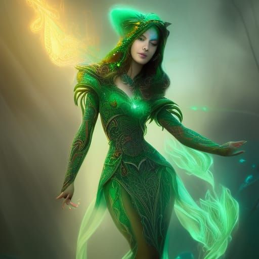 Emerald Sorceress with Magic Reflections