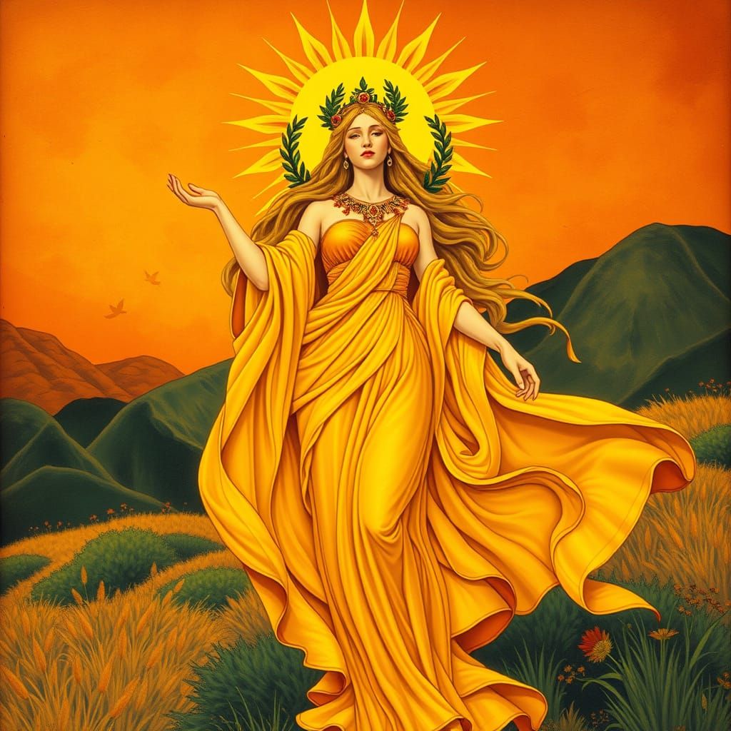 Radiant Sun Goddess Saule in Art Nouveau Style