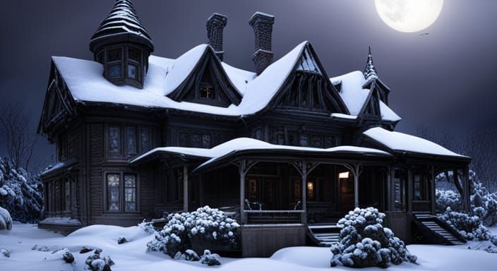Winter Horror House in Detailed Matte Painting Style