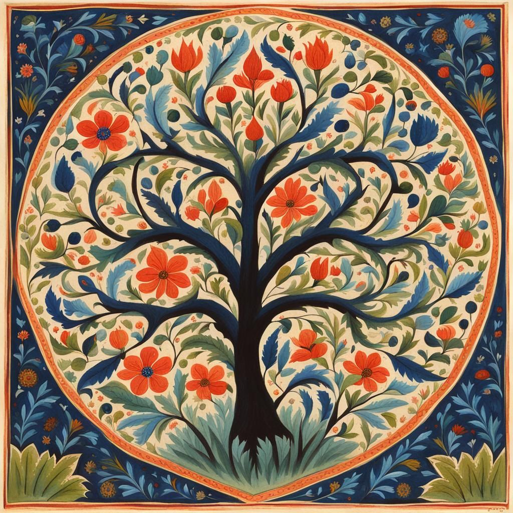 Mughal Garden: Wasli Miniature Folk Art Illustration