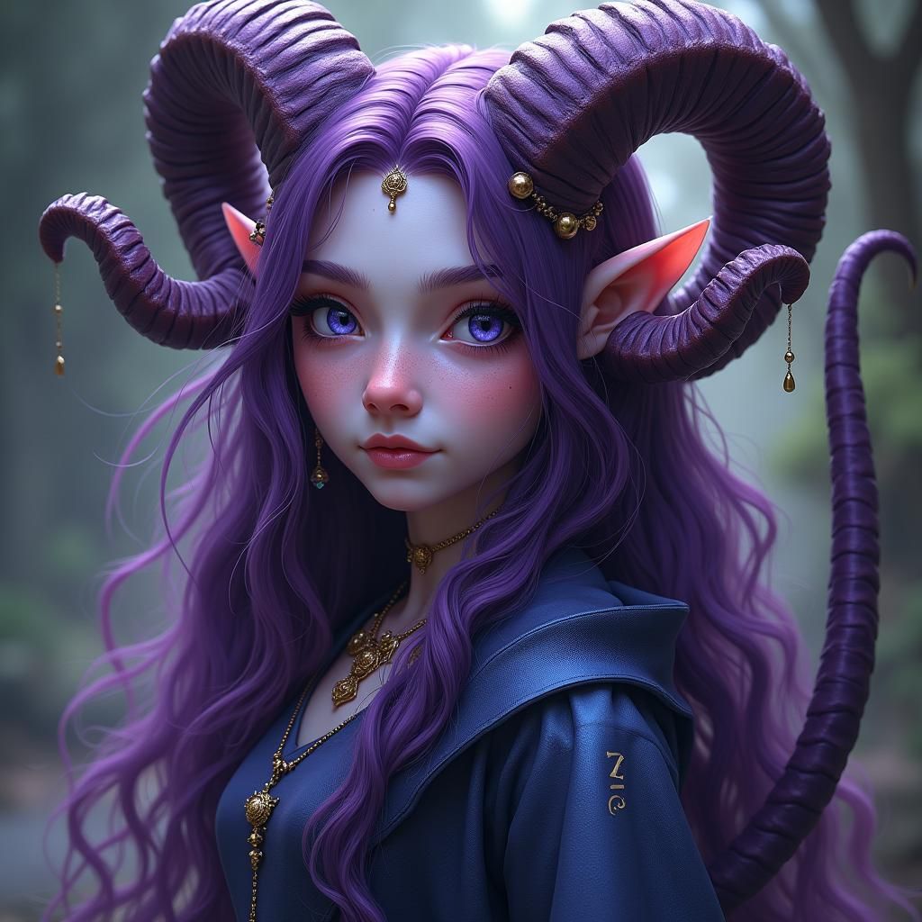 Majestic Tiefling with Sapphire Eyes: Matte Painting