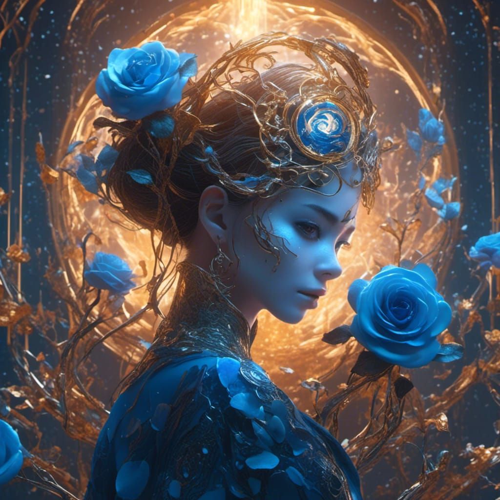 Blue Rose with Moon and Air Elemental