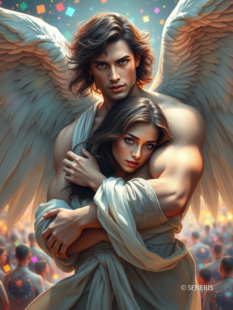 Majestic Angel Rescues Distressed Woman in Hyperrealistic Di...