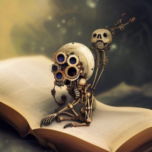 Steampunk Skeleton with Flowers Illustration