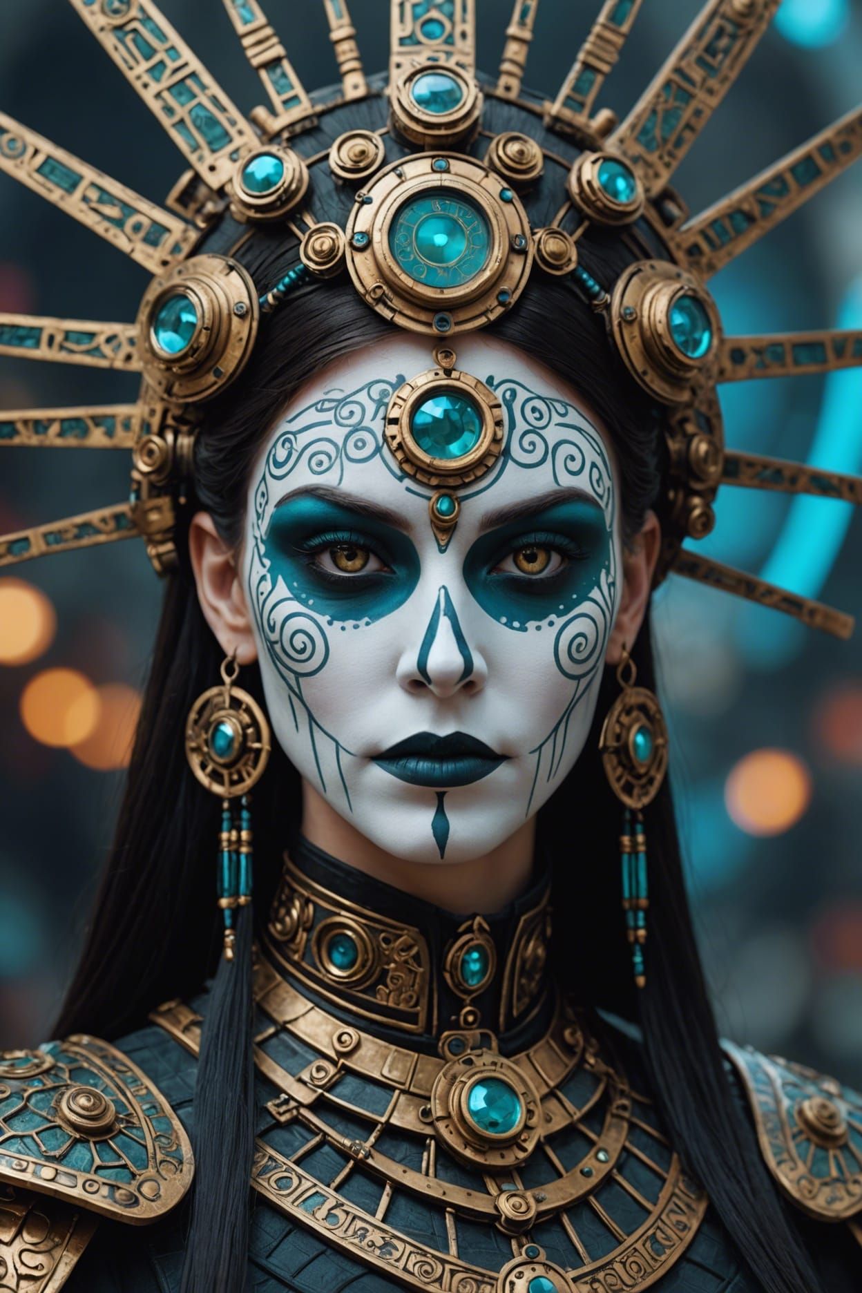 Steampunk Aztec Princess Portrait in Cyberpunk Art Style